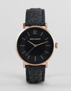 Asos Design Watch In Charcoal Felt With Rose Gold Highlights - Gray
