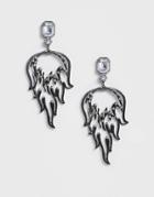 Asos Design Earrings With Crystal Flame Drop In Silver Tone - Silver