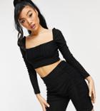 Naanaa Petite Ruched Legging Shorts Set In Black