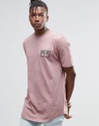 Asos Super Longline T-shirt With Curved Hem And Text Print In Pink - Burlewood