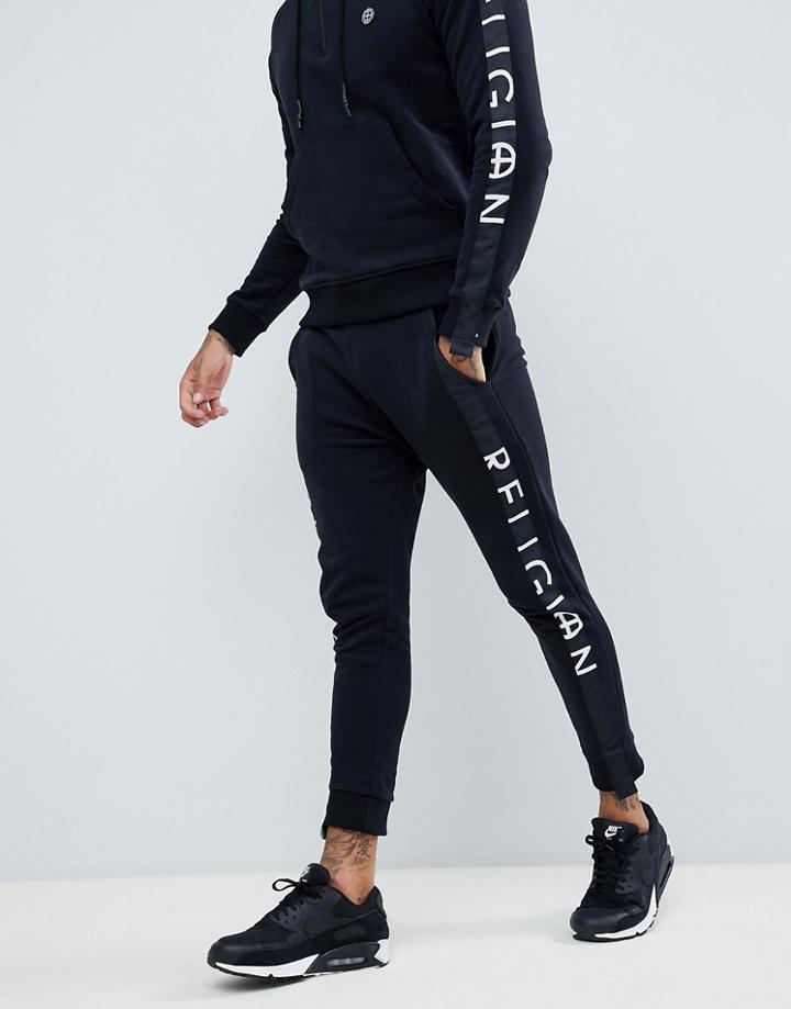 Religion Skinny Fit Pants With Leg Taping In Black - Black