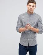 Asos Skinny Shirt In Navy Mini Gingham With Grandad Collar - Navy