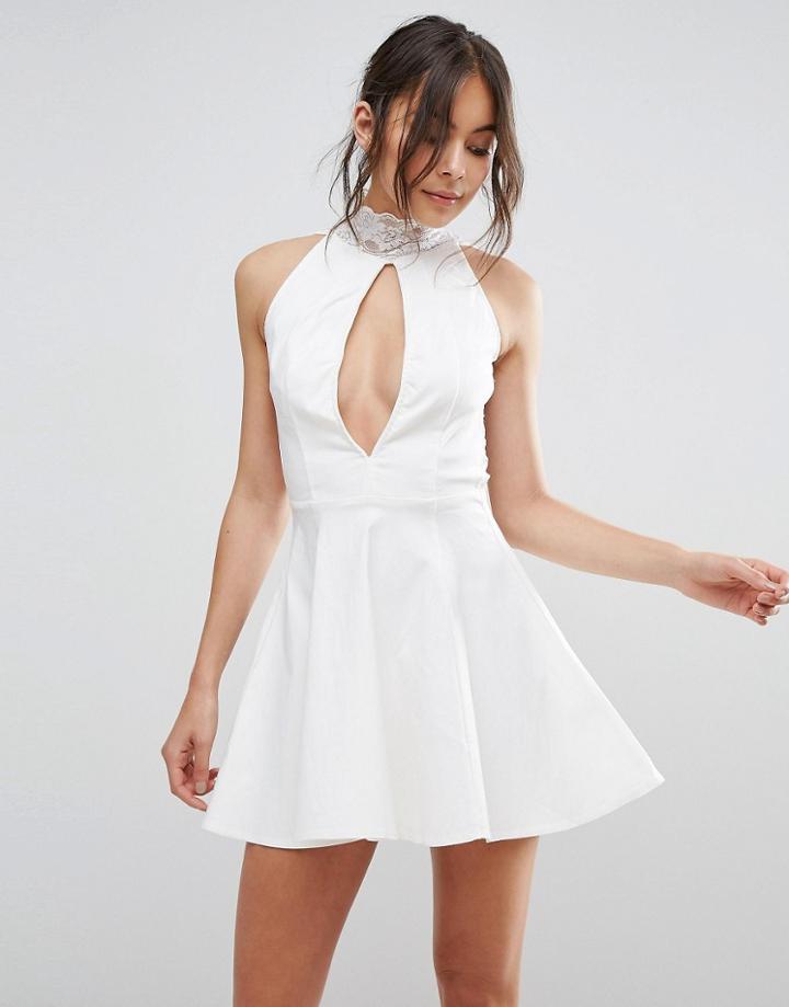 Rare Lace High Neck Skater Dress - White