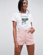 Asos Design Cord Short With Raw Hem In Pale Pink - Pink