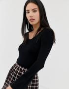 Brave Soul V Neck Sweater With Flared Sleeves In Black - Black