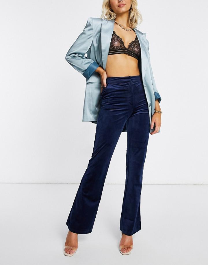 Asos Design Kick Flare Velvet Pants-navy