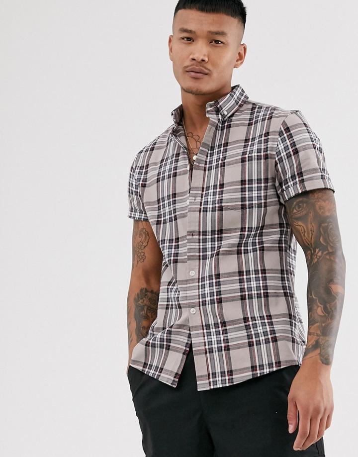 Asos Design Slim Check Shirt - Stone
