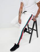 Criminal Damage Skinny Joggers In White With Red Side Stripe - White