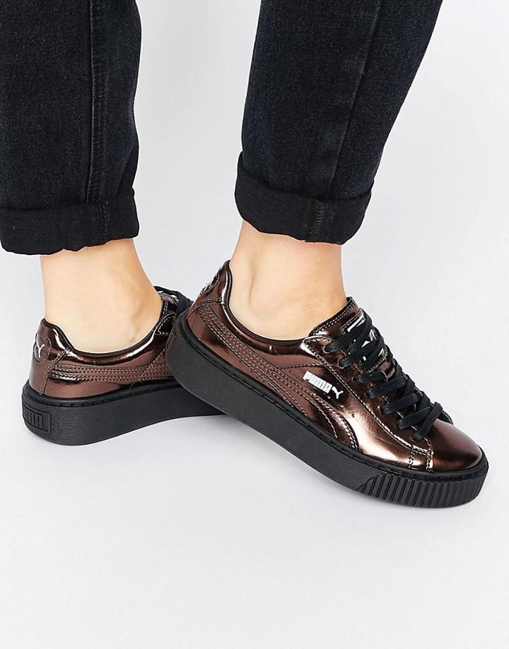 Puma Classic Platform Sneakers In Shiny Bronze - Copper