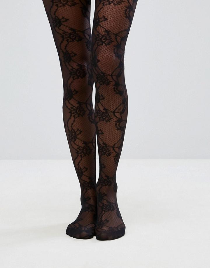 Asos Design Lace Mesh Tights - Black