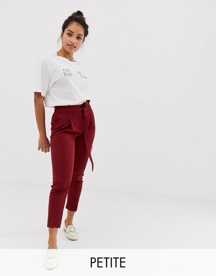 New Look Petite Tie Waist Pants In Burgundy - Red