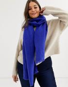 Asos Design Supersoft Long Woven Scarf With Raw Edge In Blue - Blue
