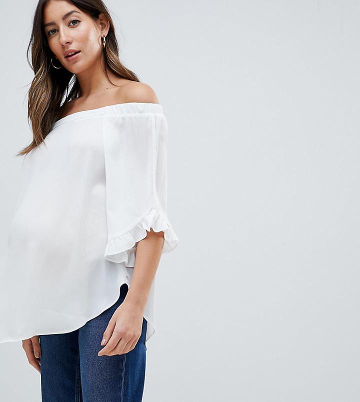 New Look Maternity Frill Edge Bardot Top - White
