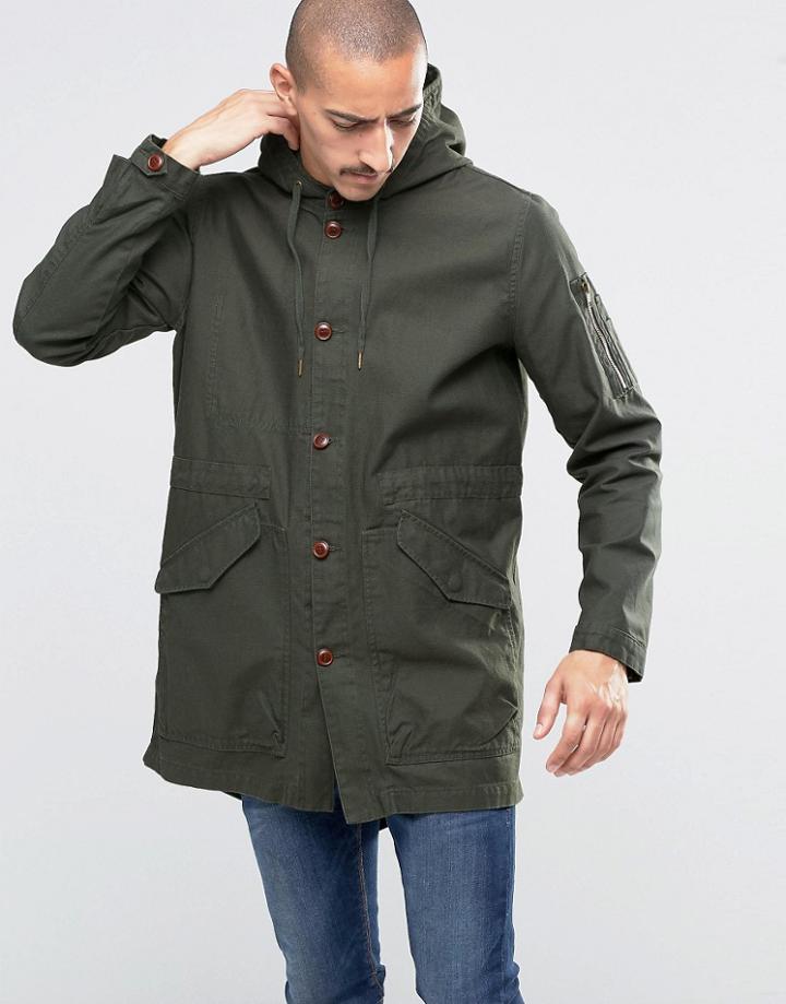 Asos Lightweight Fishtail Parka In Khaki - Green