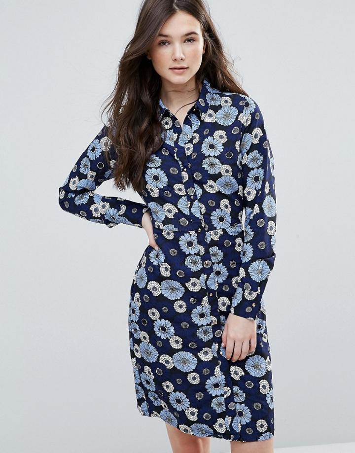 Brave Soul Floral Shirt Dress - Blue