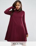 Asos Tall Swing Dress With Turtleneck & Long Sleeves - Red