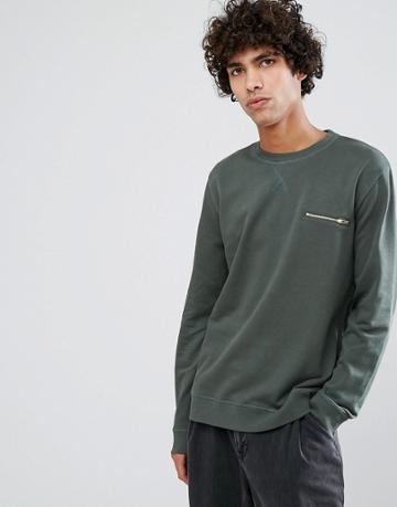 Clean Cut Copenhagen Crew Neck Pocket Zip Sweat - Green