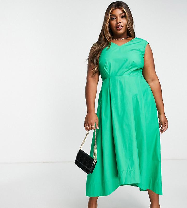 Closet London Plus Pleated High Low Midi Dress In Green