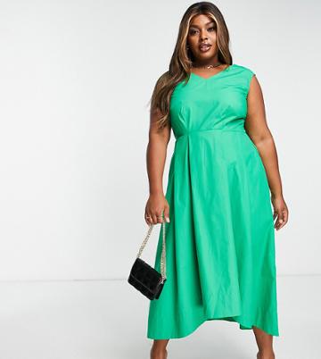 Closet London Plus Pleated High Low Midi Dress In Green