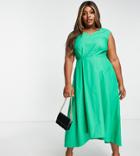 Closet London Plus Pleated High Low Midi Dress In Green