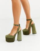 Asos Design Punch Chunky Platform High Block Heels In Khaki Cord-green