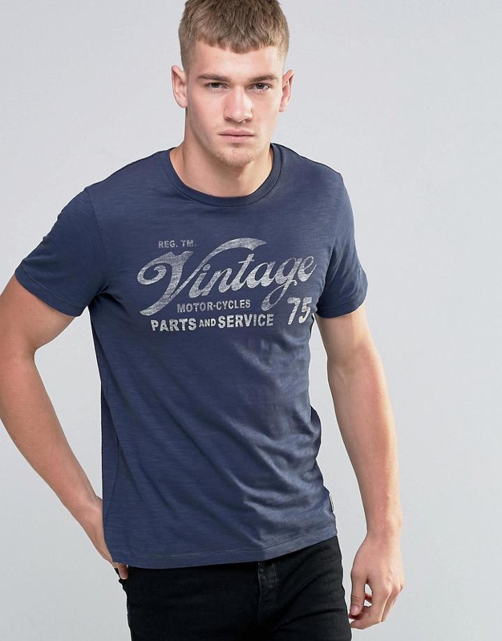 Jack & Jones Vintage Washed T-shirt With Vintage Print - Navy