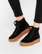 Truffle Collection Flatform Creeper High Top Sneakers - Black Micro