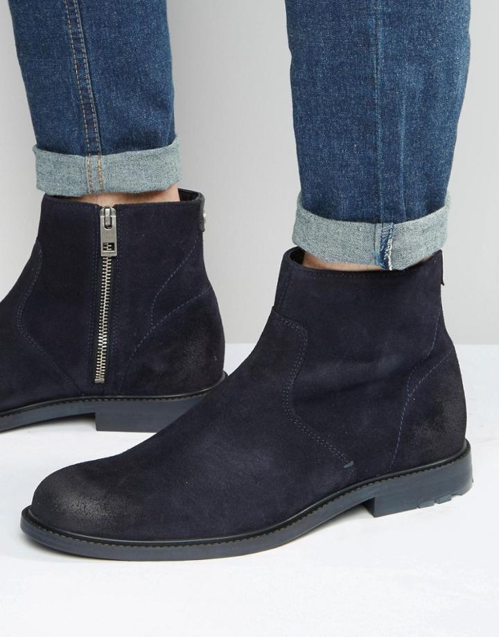 Boss Orange Cultroot Suede Zip Boots - Blue