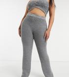 Skylar Rose Plus Knitted Wide Leg Pants In Textured Knit Set-grey