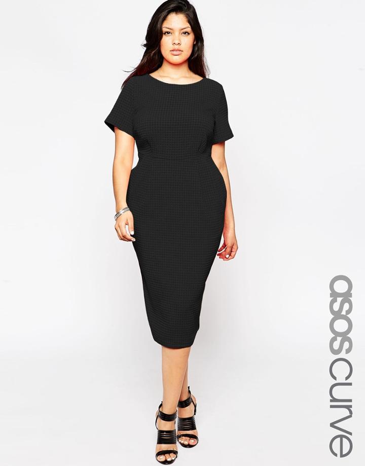 Asos Curve Midi Wiggle Dress In Texture - Red