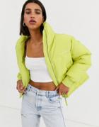 Bershka Puffer Jacket In Lime