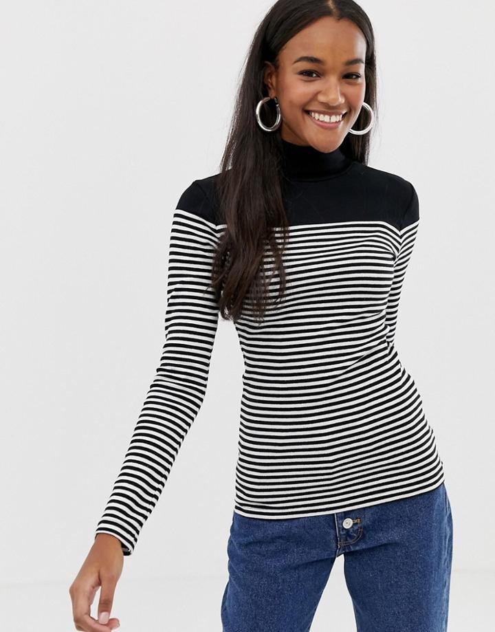 Brave Soul Alanis Roll Neck Top In Stripe - Black