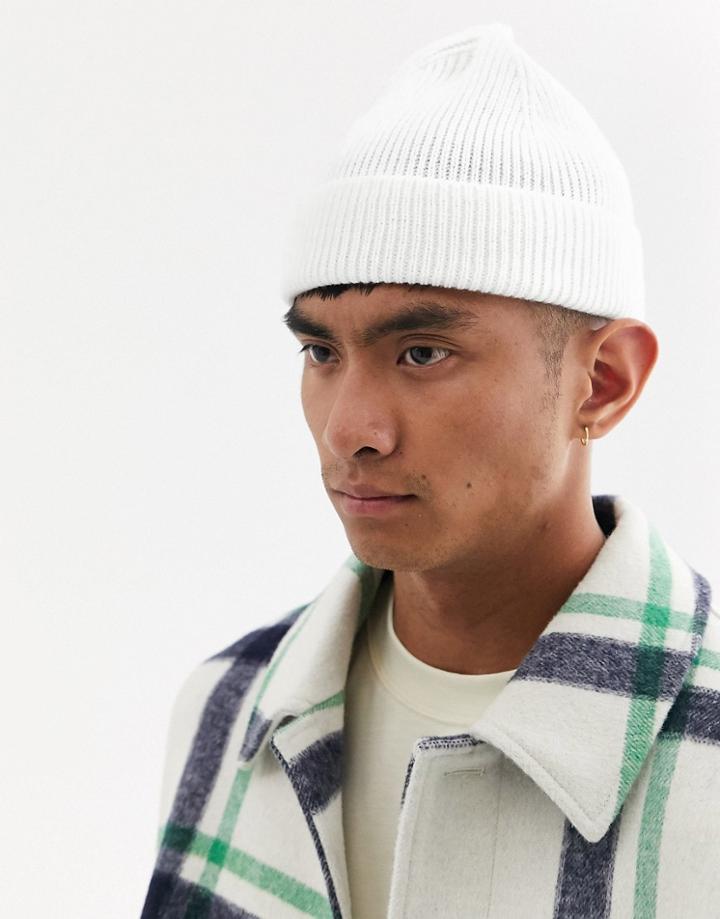 Asos Design Fisherman Beanie In Optic White