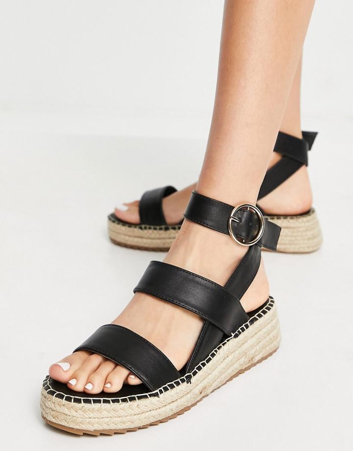 River Island Chunky Espadrille Wedge Sandal In Black