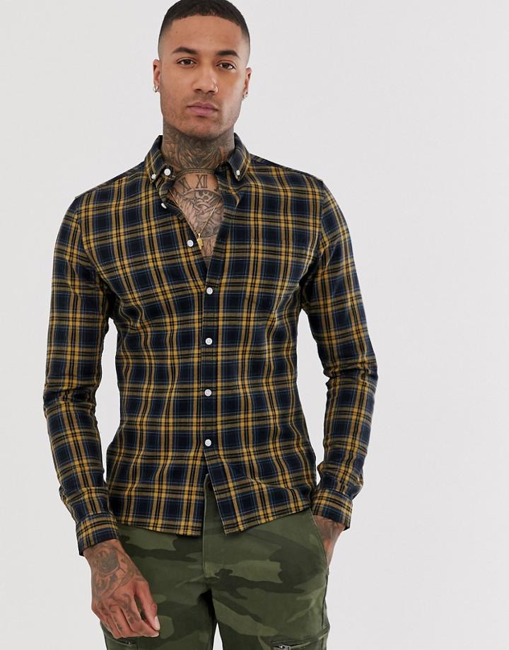 Asos Design Skinny Fit Check Shirt In Mustard And Black - Black