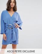 Asos Petite 80's Casual Mini Dress With Metal Ring Belt - Blue