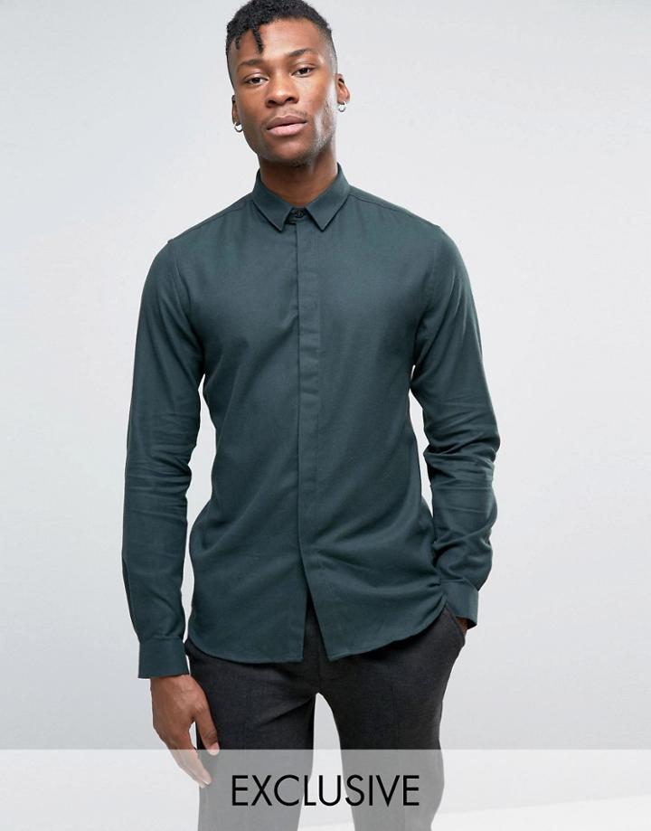 Heart & Dagger Skinny Brushed Twill Shirt - Green