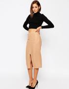 Asos Linen Pencil Skirt With Pocket Detail - Camel