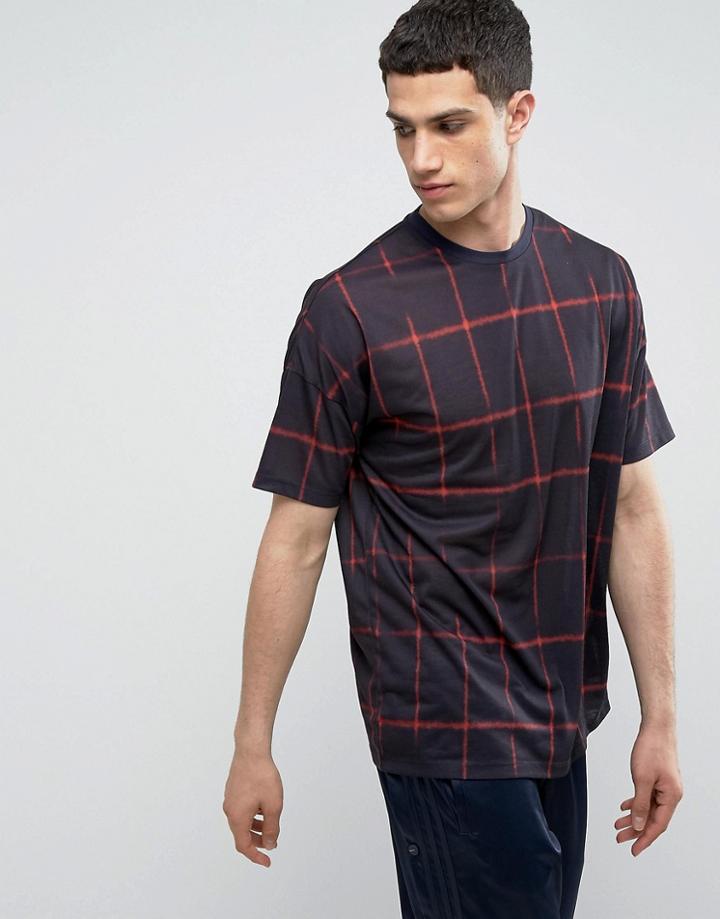 Asos Oversized T-shirt With Grid Check Print - Navy