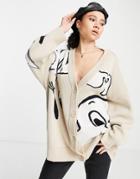 Weekday Borrowed Recycled Polyester Graphic Cardigan In Off-white