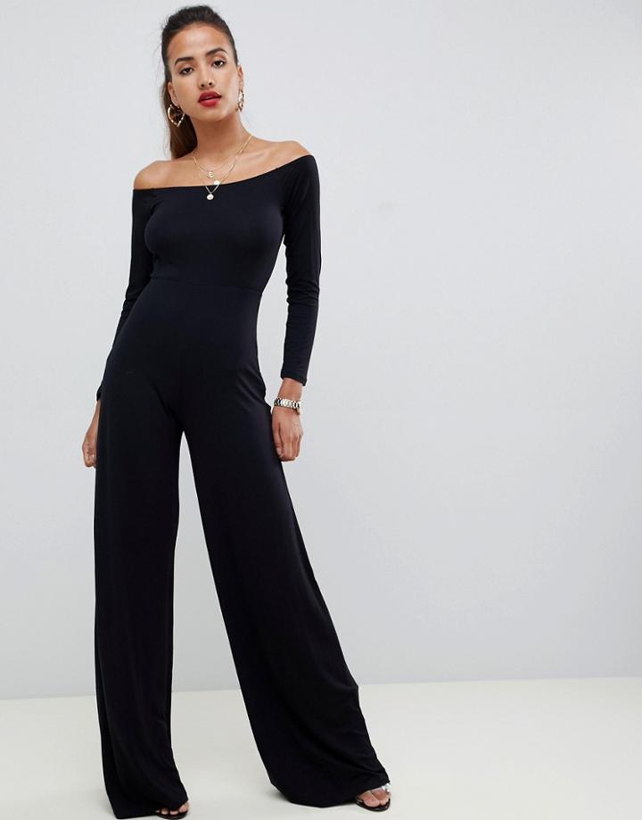 Asos Design Straight Off Shoulder Jumpsuit - Black