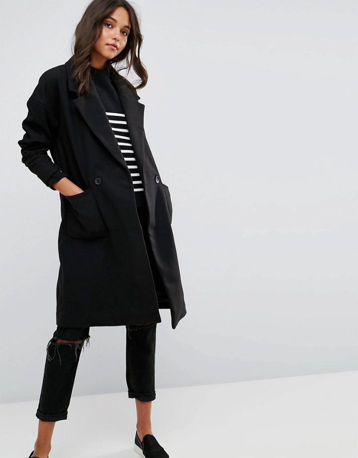 Jdy Boyfriend Fit Coat - Black