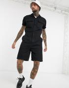Asos Design Denim Short Boilersuit In Black With Pocket Detail