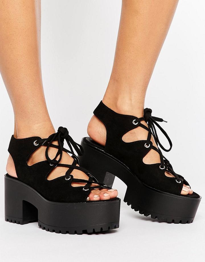 Pull & Bear Lace Up Wedge Sandals - Beige
