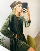 Urban Threads Long Sleeve Relaxed Ribbed Smock Dress In Khaki-green