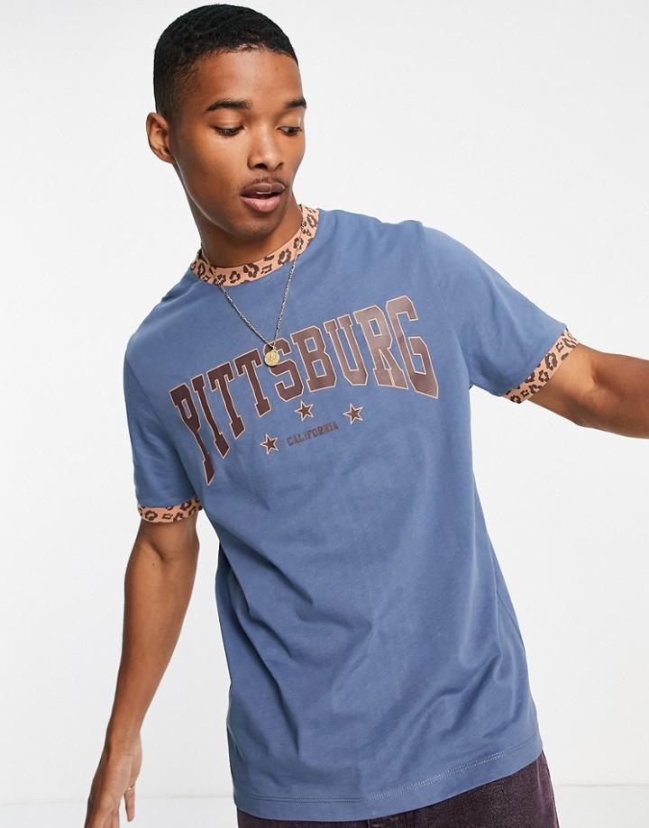 Asos Design T-shirt In Blue With Pittsburg California City Print-blues