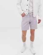Asos Design Two-piece Slim Denim Shorts In Lillac Pinstripe - Purple