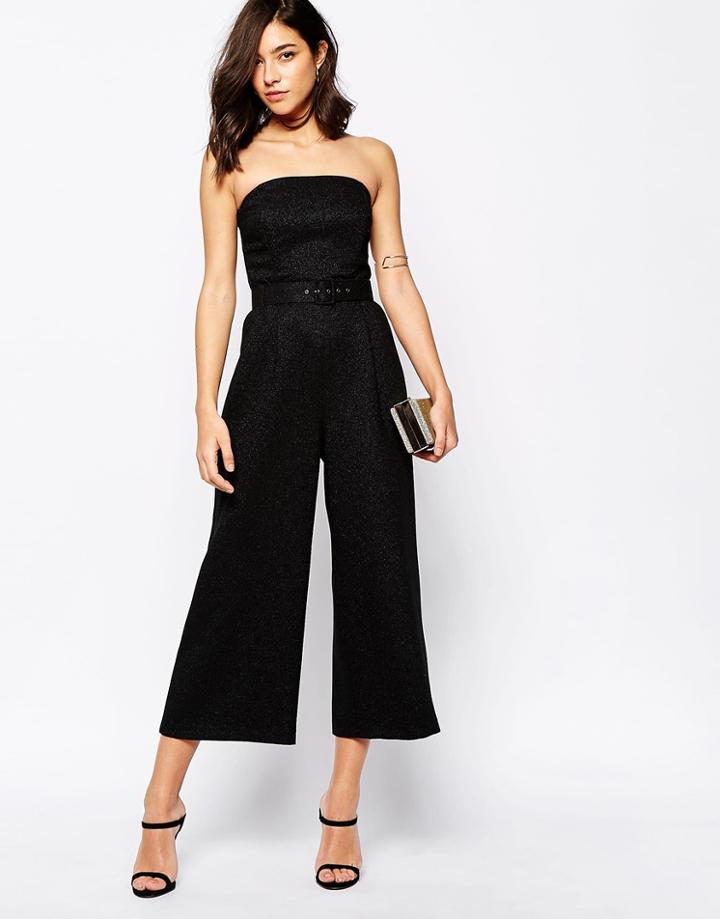 Warehouse Sparkle Bandeau Jumpsuit - Black
