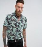 Reclaimed Vintage Inspired Shirt With Rose Print With Short Sleeve Reg Fit - Blue