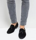 Silver Street Wide Fit Patent Tassel Loafers In Black Suede - Blue